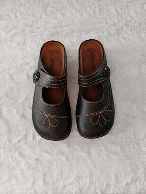 Flexus By Spring Step Brown Leather Slip On Mary Jane Mule